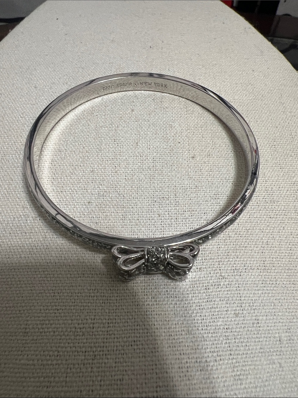 kate spade Silver Crystal Bow Hinged Bangle Bracelet - Picture 6 of 6